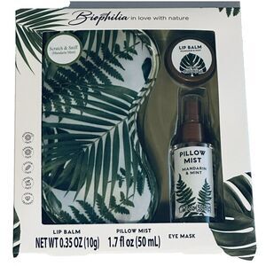 3pc Spa Gift Set - Eye Mask Lip Balm Pillow Spray Mandarin & Mint Biophilia NIB